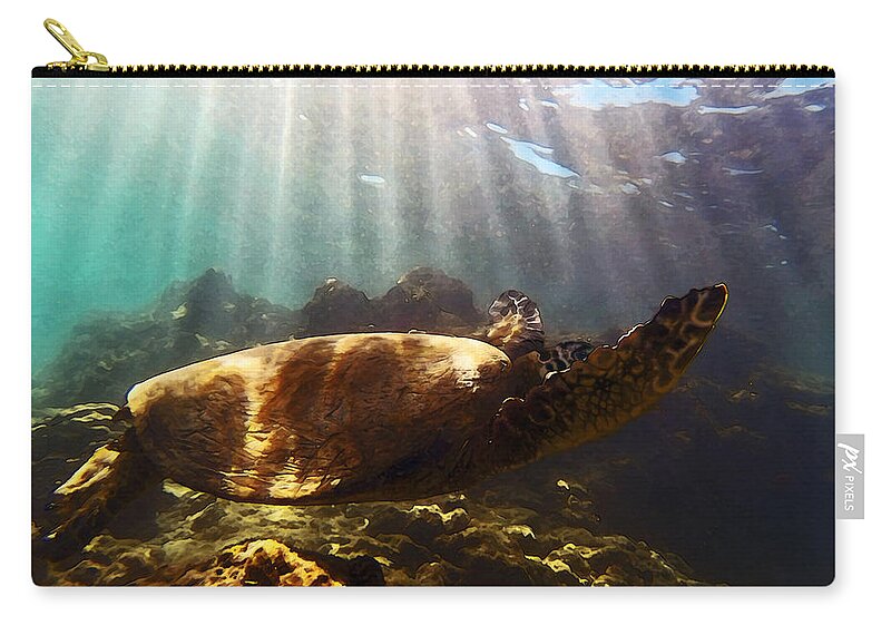 Sea Turtle Zip Pouch featuring the photograph Gliding Honu - Paintography by Anthony Jones