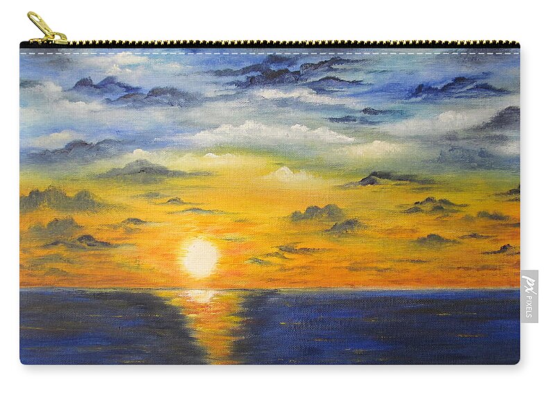 Sunset Zip Pouch featuring the painting Glowing Sun by Gloria E Barreto-Rodriguez