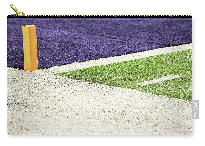 Outdoors Zip Pouch featuring the photograph Goal Line Marker On American Football by William Andrew