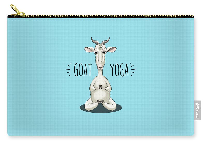 Goat Yoga Zip Pouch featuring the digital art GOAT YOGA - Meditating Goat by Laura Ostrowski