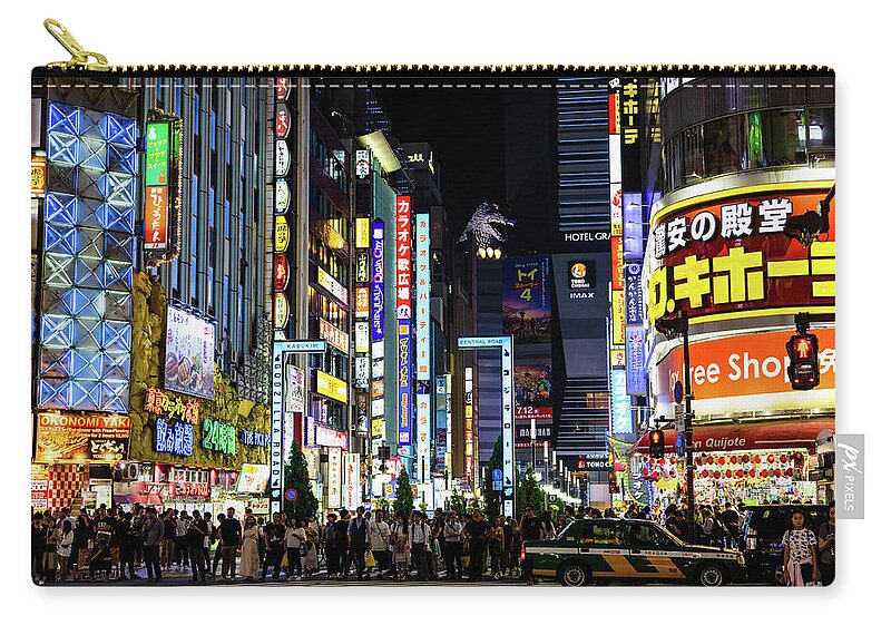 Tokyo Zip Pouch featuring the photograph Godzilla Road, Shinjuku, Tokyo by Aashish Vaidya