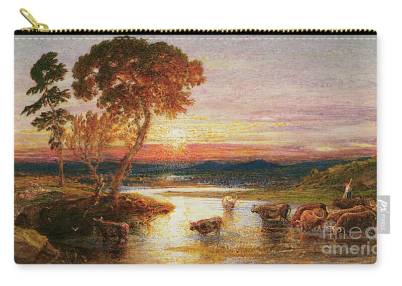 Going To The Fold Zip Pouch featuring the painting Going to the Fold, Sunset, 1879 by Samuel Palmer