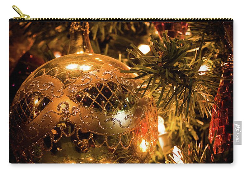 Purple Zip Pouch featuring the photograph Gold Christmas Ornament by Joann Copeland-Paul