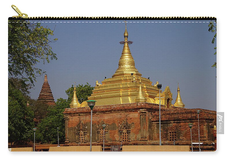 Bagan Zip Pouch featuring the photograph Gold pagoda of Gubyauk nge by Steve Estvanik