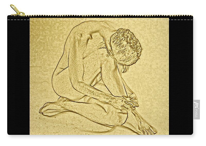Pose Zip Pouch featuring the digital art Gold Pose woman Sitting by Humphrey Isselt