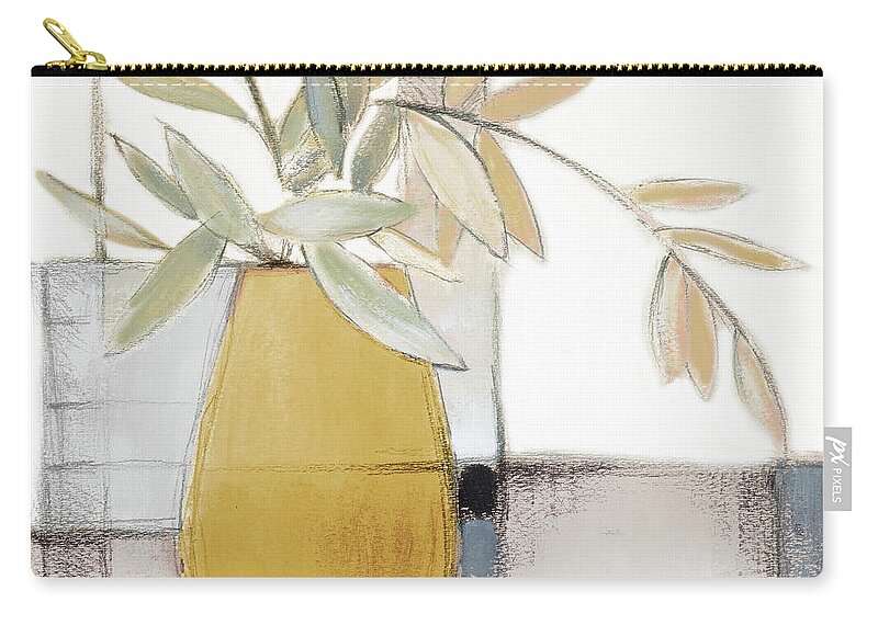 Golden Zip Pouch featuring the painting Golden Afternoon Bamboo Leaves I by Lanie Loreth