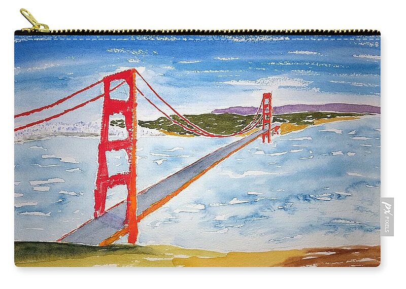 Watercolor Zip Pouch featuring the painting Golden Gate Lore by John Klobucher