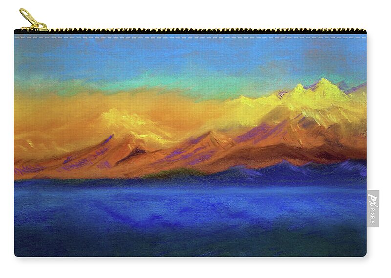 Mountains Zip Pouch featuring the painting Golden Himalayas by Asha Sudhaker Shenoy