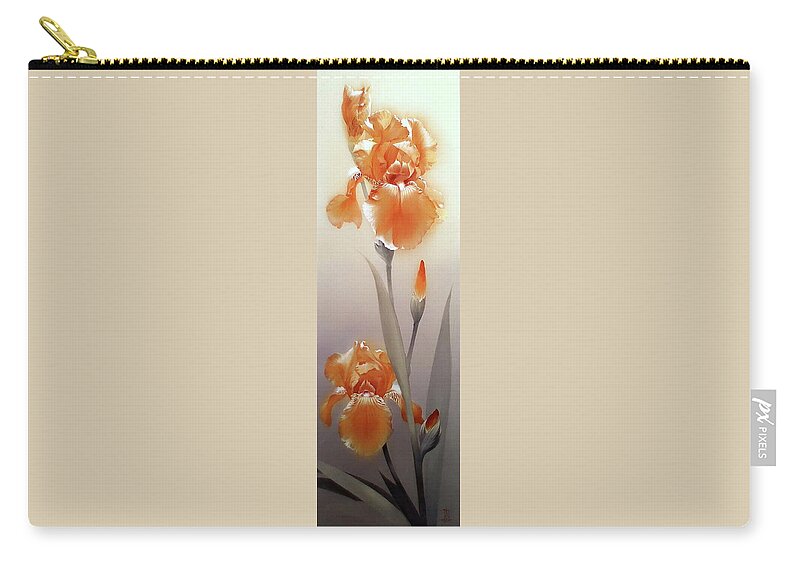 Russian Artists New Wave Zip Pouch featuring the painting Golden Irises by Alina Oseeva
