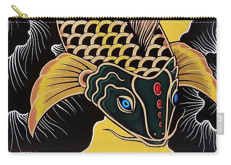  Zip Pouch featuring the painting Golden Koi Fish by Bryon Stewart