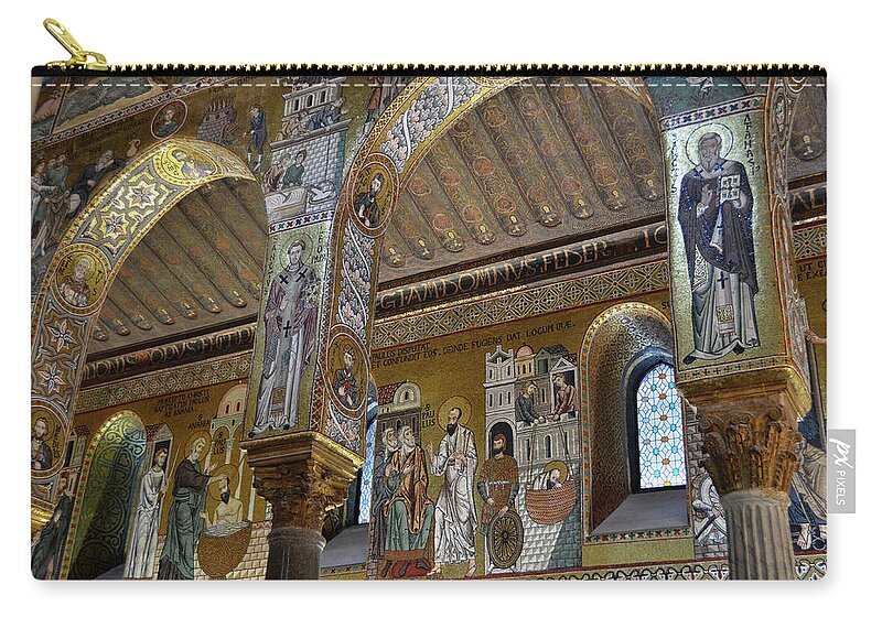Martorana Zip Pouch featuring the photograph Golden mosaic in La Martorana church in Palermo by RicardMN Photography