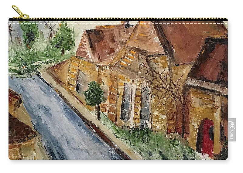 Cotswold Zip Pouch featuring the painting Golden Stone by Roxy Rich