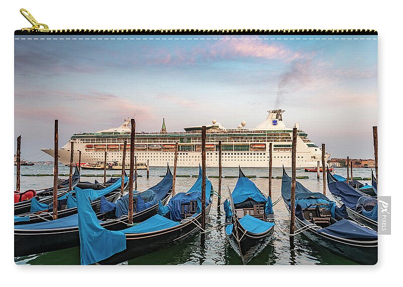 Architecture Zip Pouch featuring the photograph Gondolas and Cruise-ship by Svetlana Sewell