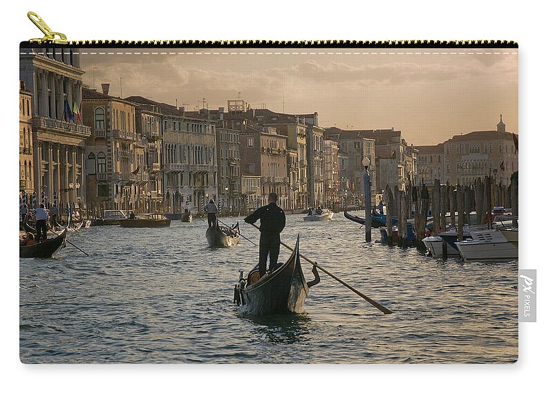 People Zip Pouch featuring the photograph Gondoliers On The Grand Canal, Venice by Stuart Mccall