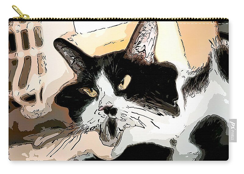 Kitten Zip Pouch featuring the digital art Goofy Tuxedo cat Color by Don Northup