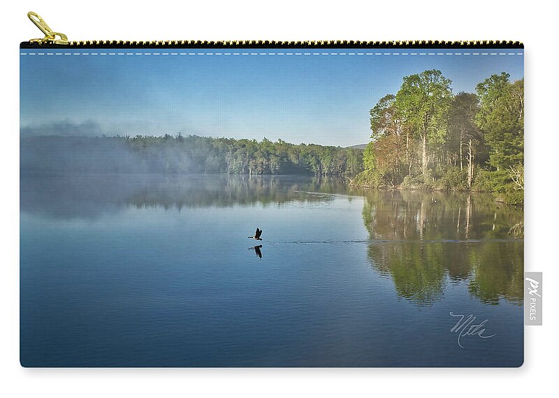 Goose Takeoff Zip Pouch featuring the photograph Goose Takeoff by Meta Gatschenberger