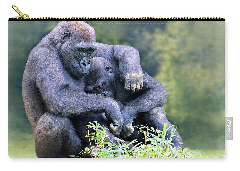 Gorilla Zip Pouch featuring the photograph Gorilla Cuddle by Art Cole
