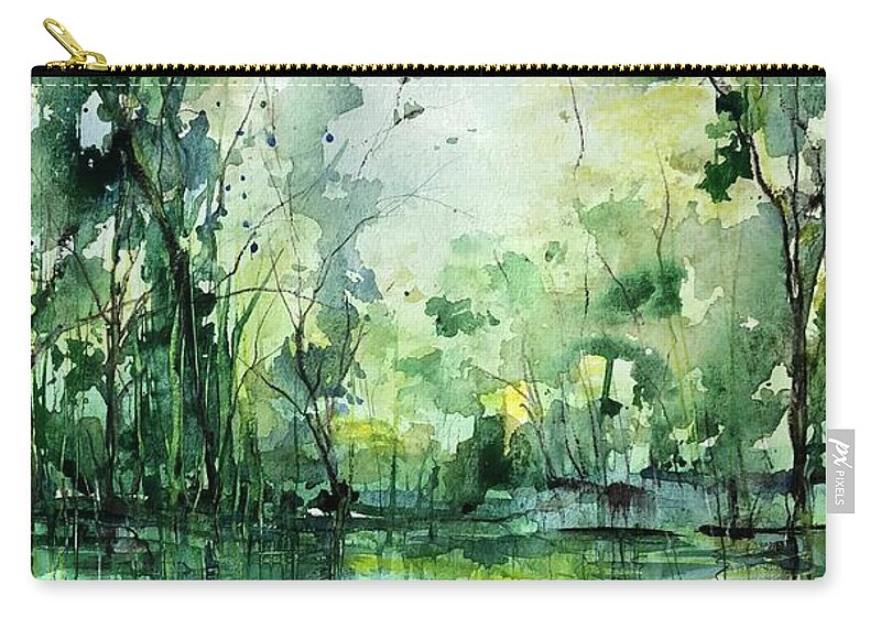 Gracie Zip Pouch featuring the painting Grace On the Green River by Robin Miller-Bookhout