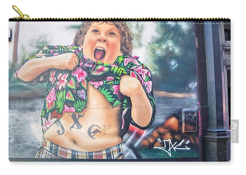 Graffiti Art Painting Zip Pouch featuring the photograph Graffiti art painting of Chunk from the Goonies by Raymond Hill