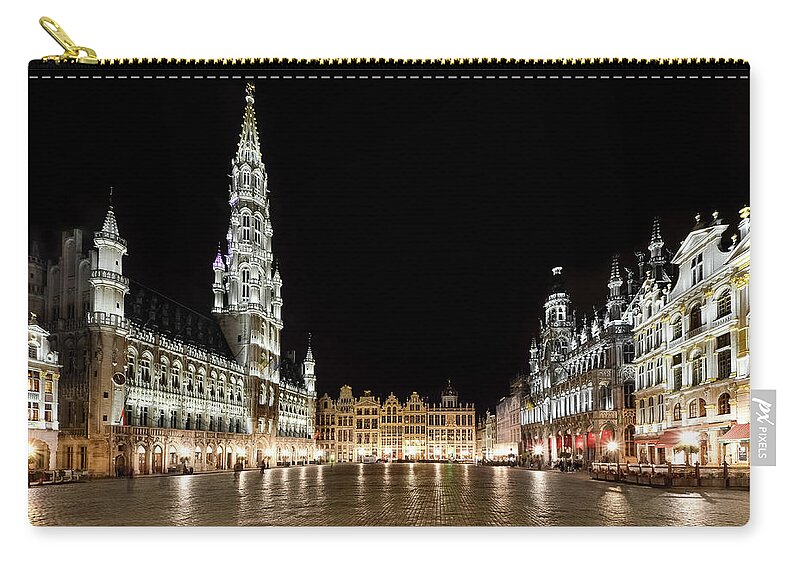 Scenics Zip Pouch featuring the photograph Grand Place Illuminated At Night by Sir Francis Canker Photography
