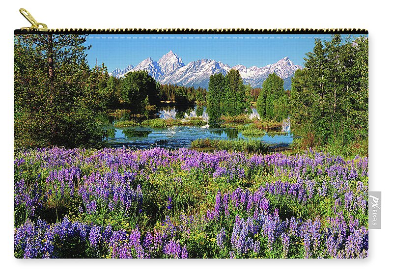 Grand Teton National Park Zip Pouch featuring the photograph Grand Teton Lovely Lupines by Greg Norrell