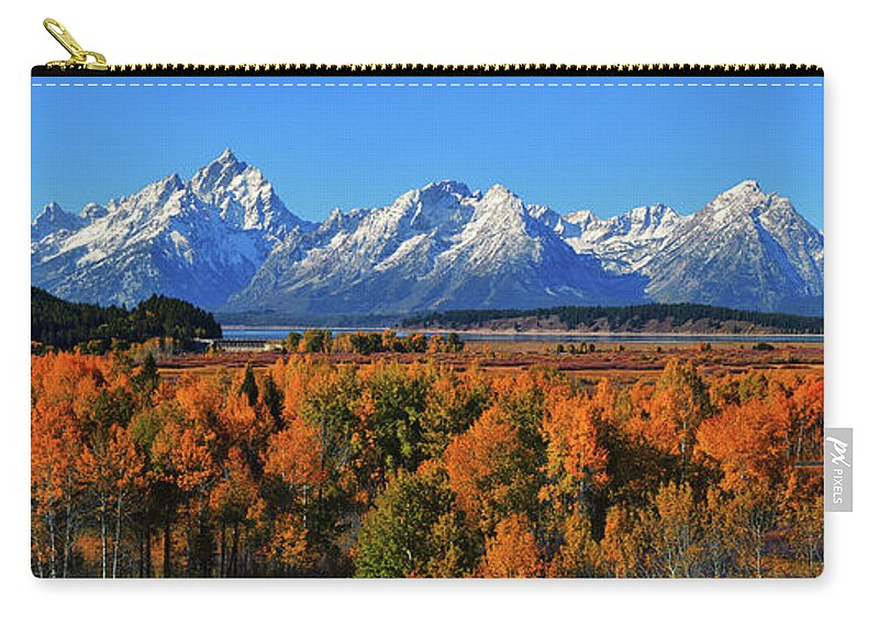 Grand Teton National Park Zip Pouch featuring the photograph Grand Teton National Park Autumn Panorama by Greg Norrell