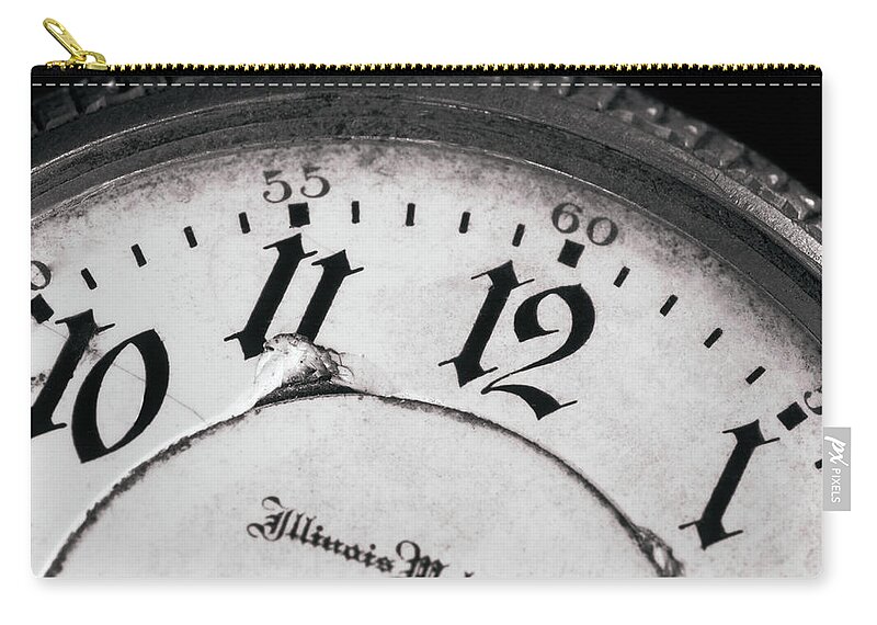 Black And White Zip Pouch featuring the photograph Grandfather's Pocket Watch by Jeff Phillippi