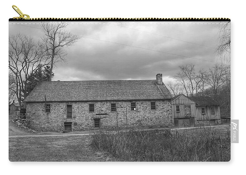 Waterloo Village Carry-all Pouch featuring the photograph Grey Skies Over Fieldstone - Waterloo Village by Christopher Lotito
