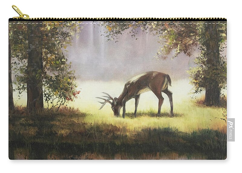 Grazing Deer Zip Pouch featuring the painting Grazing deer by Lynne Pittard