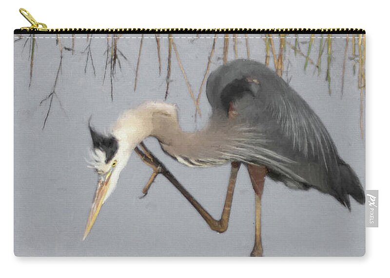 Bird Zip Pouch featuring the photograph Great Blue Heron by Karen Lynch