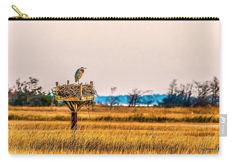 Osprey Zip Pouch featuring the photograph Great Heron on Osprey's Nest by Shawn M Greener
