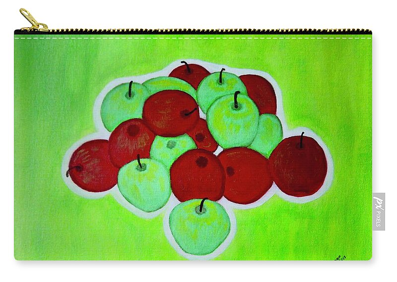 Apparel Zip Pouch featuring the painting Green And Red Apples by Lorna Maza