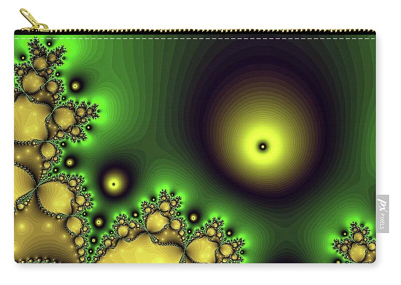 Fractal Zip Pouch featuring the digital art Green Glowing Bliss Abstract by Don Northup