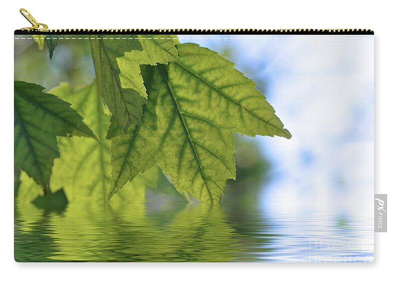 Leaves Zip Pouch featuring the mixed media Green Leaf Reflections by Elaine Manley