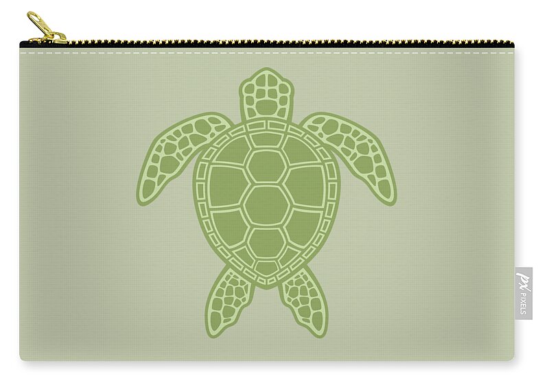 Green Zip Pouch featuring the digital art Green Sea Turtle by John Schwegel