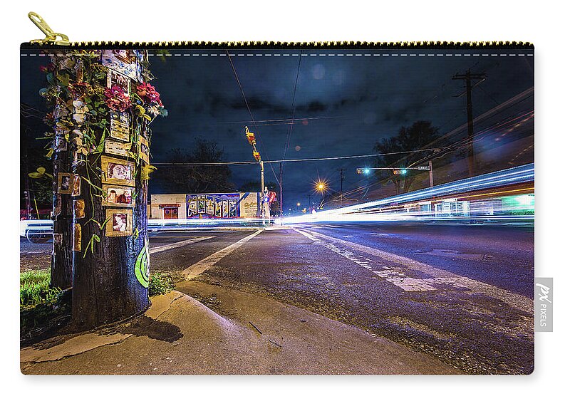 Greetings Zip Pouch featuring the photograph Greetings from Austin pulled back view by Micah Goff