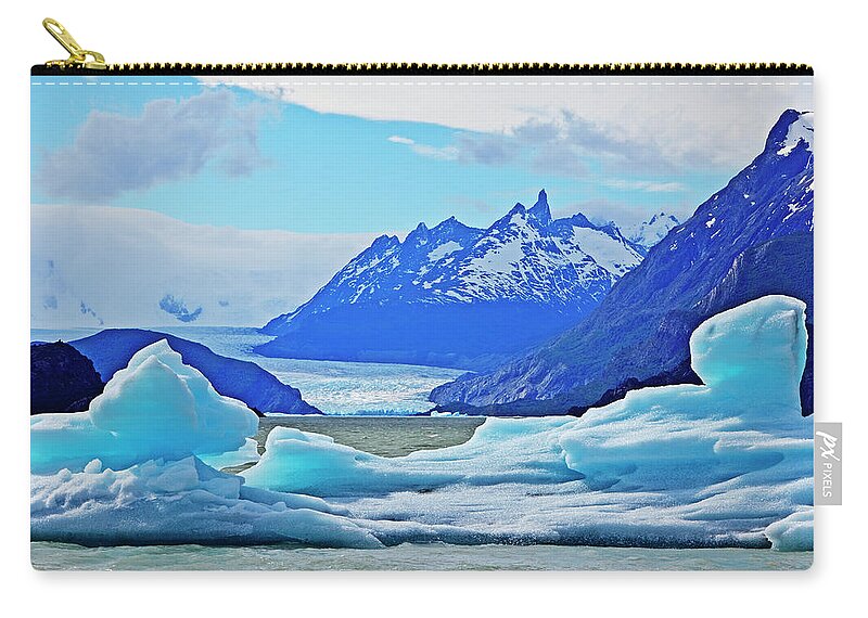 Scenics Zip Pouch featuring the photograph Grey Glacier, Torres Del Paine National by John W Banagan