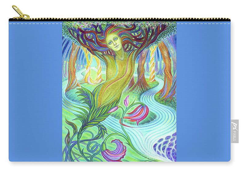 Figurative Zip Pouch featuring the drawing Guardian of the Wood by Debra Hitchcock