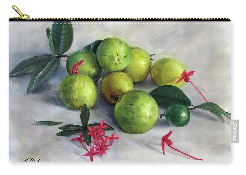 Still Life Zip Pouch featuring the painting Guavas and Ixora by Jonathan Gladding