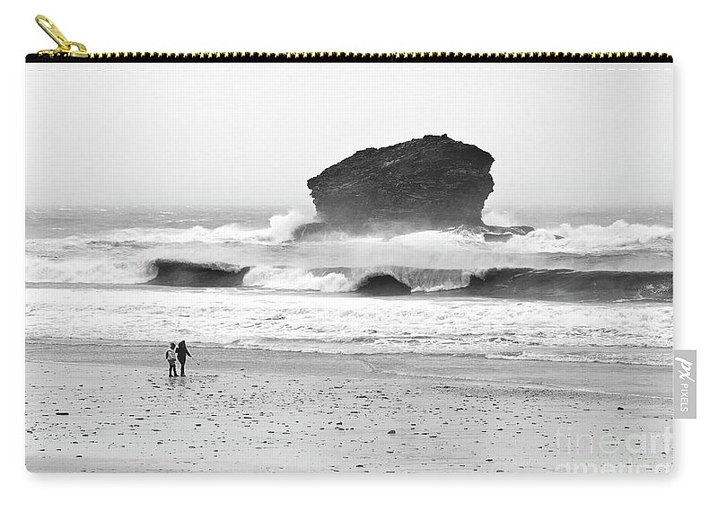 Gull Rock Zip Pouch featuring the photograph Gull Rock Portreath by Terri Waters
