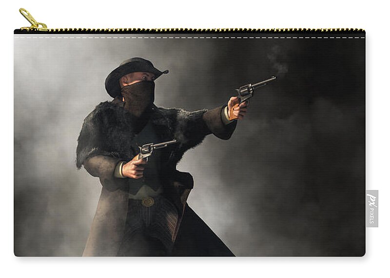 Enter The Outlaw Zip Pouch featuring the digital art Gunslinger by Daniel Eskridge