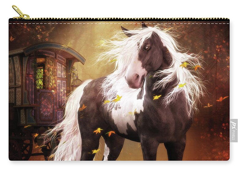 Gypsy Gold Zip Pouch featuring the digital art Gypsy Gold Vanner Horse by Shanina Conway