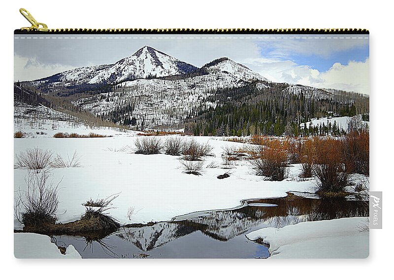Hahn's Zip Pouch featuring the photograph Hahn's Peak Reflected by Matt Helm
