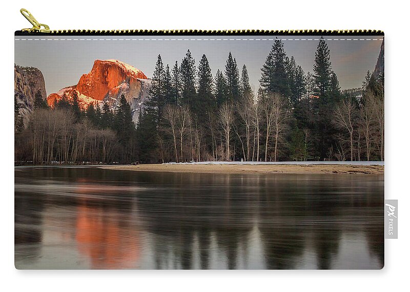 Half Dome Zip Pouch featuring the photograph Half Dome Sunset in Winter by Mike Long