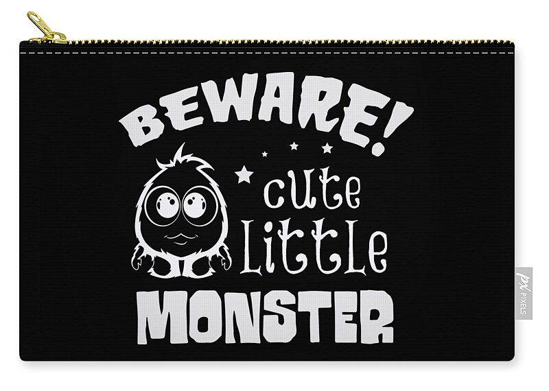 Halloween Zip Pouch featuring the digital art Halloween Beware Cute Little Monster by Matthias Hauser
