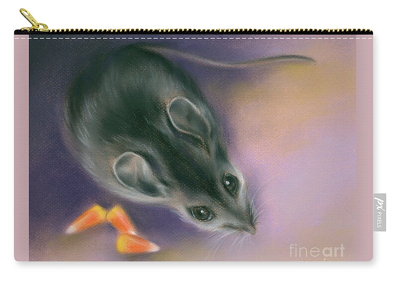 Animal Zip Pouch featuring the painting Halloween Mouse with Candy Corn by MM Anderson
