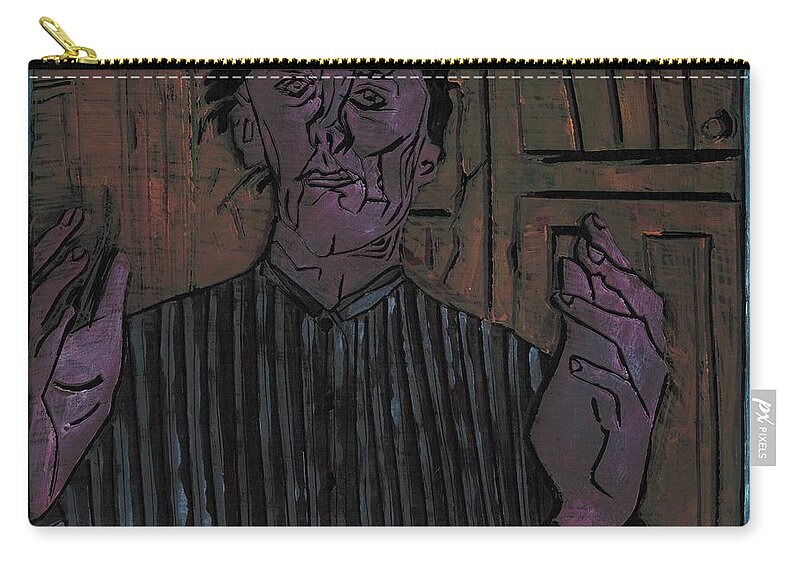 Face Zip Pouch featuring the relief Hands Portrait 4 by Edgeworth Johnstone