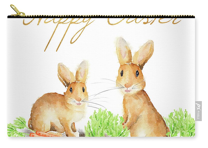 Happy Carry-all Pouch featuring the painting Happy Easter Spring Bunny I by Andi Metz