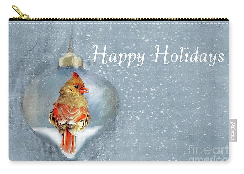Female Northern Cardinal Zip Pouch featuring the photograph Happy Holidays from Our House to Your House by Janette Boyd