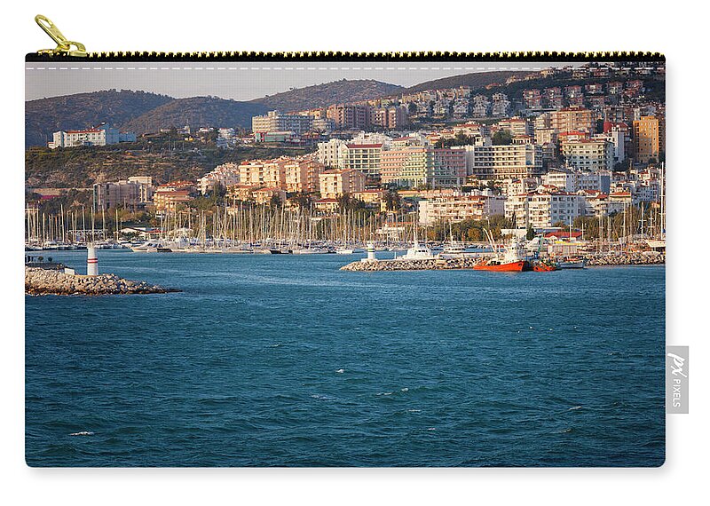 Built Structure Zip Pouch featuring the photograph Harbor Entrance In A Mediterranean City by Apomares